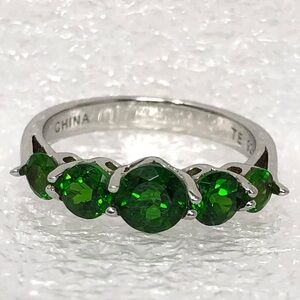 Russian Chrome Diopside Ring Five Stone Sterling Silver Size 6
